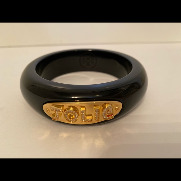 Tory Burch Jewelry - TORY BURCH BRACELET BANGLE JOLIE BLACK RESIN GOLD PAVE BLING CRYSTALS